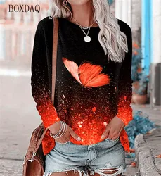 Vlinder Patroon Vrouwen Street Hiphop T-Shirts Lange Mouw Lente Herfst 3d Tie-Dye Print Mode Dames Tees 6xl Grote Maat Tops