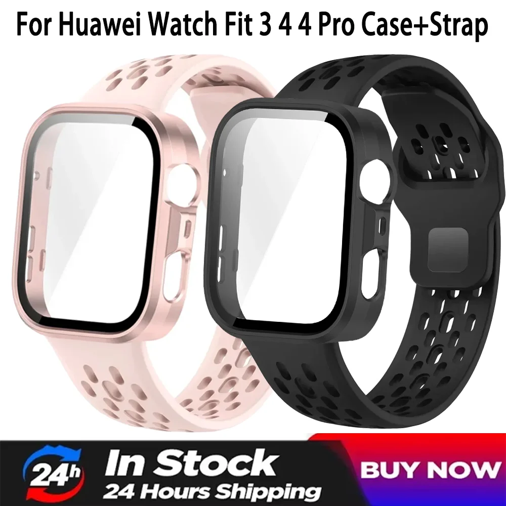 PC Case+Sports Silicone Strap for Huawei Watch Fit 3 4 Screen Protector Cover Bracelet Huawei Watch Fit 4 Pro Full Shell Correa