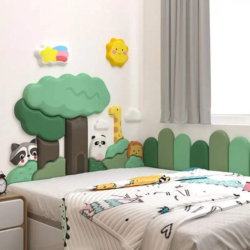 Cartoon Animla Bed Headboard Kids Room Nursery Wall Decor Anti-collision Wall Panels Cabecero Cama Tete De Lit