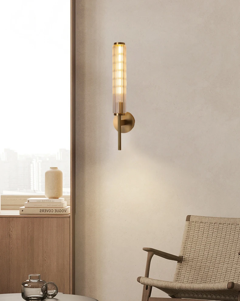 Clear Glass Wall Light Gold Brass Indoor Foyer Bedroom Lamp