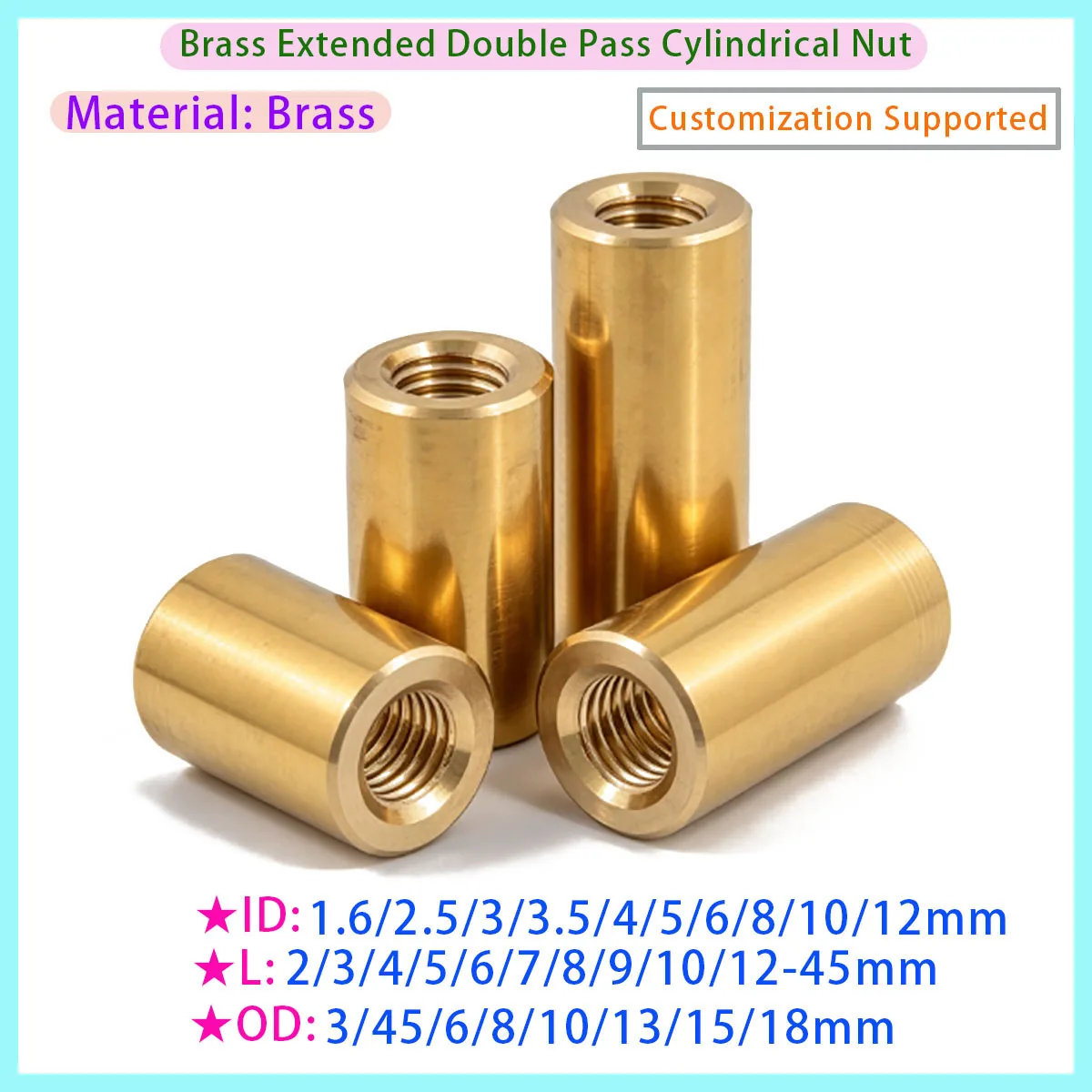 Brass Circular Spacer Screw Thread Through Hole Spacer Rod M4 M5 M6 M8 M10 M12