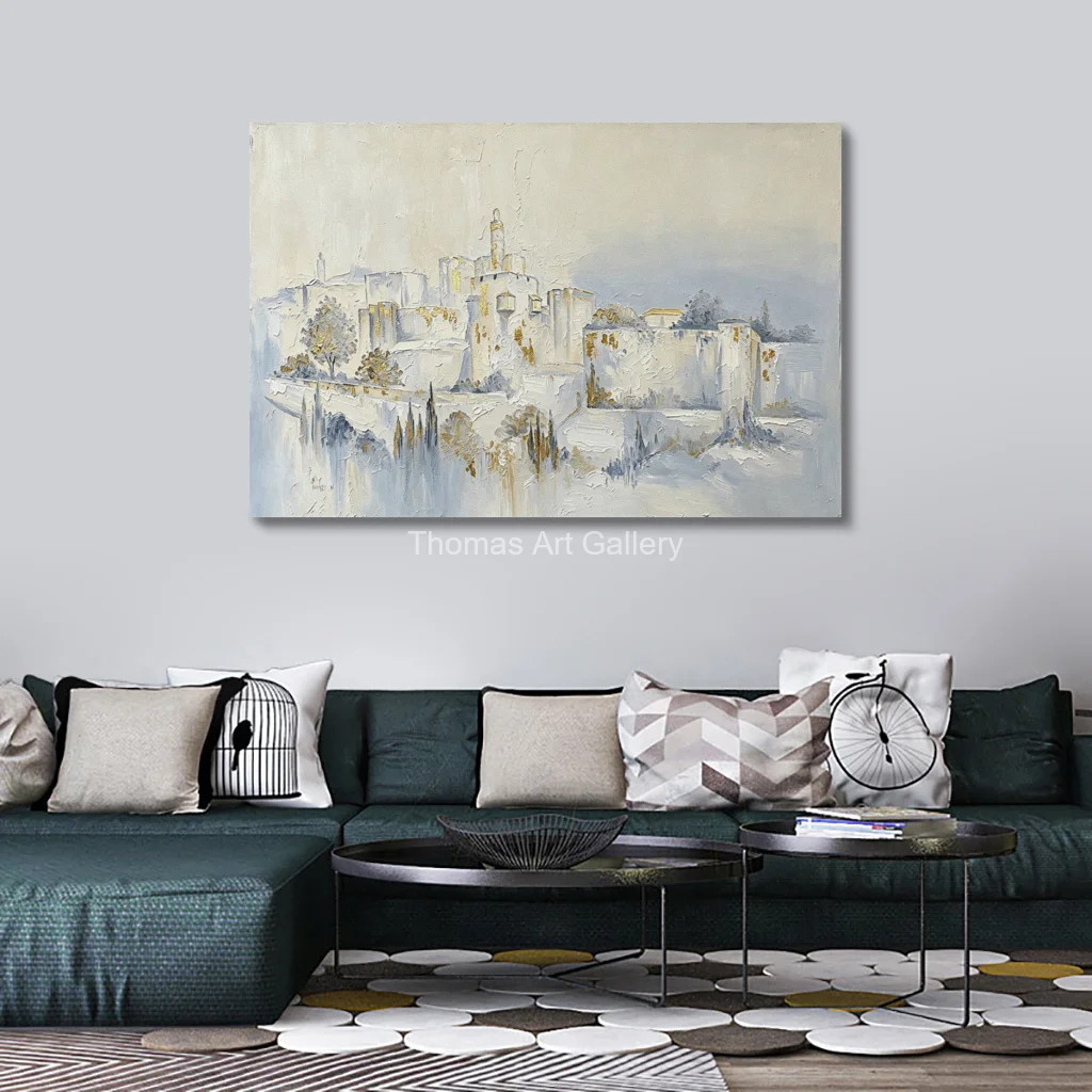 Modern Abstract Jerusalem Old City Canvas Art HD Printed Holy Land Landscape Painting Large Wall Decor for Judaica Living Room