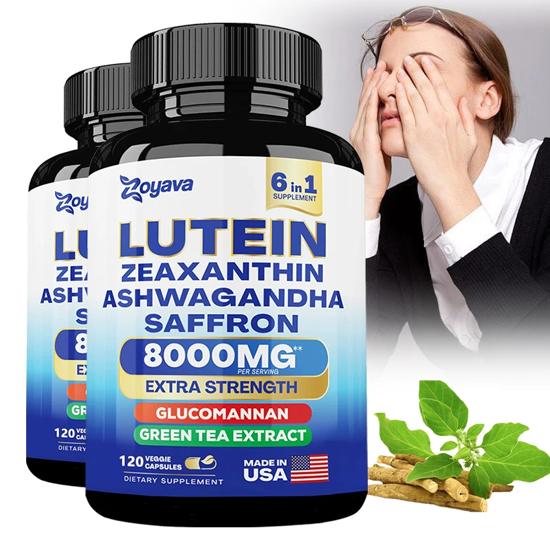 Lutein- und Zeaxanthin-Ergänzungsmittel 8000 mg Augenvitamine mit Safran für Erwachsene, Nahrungsergänzungsmittel für die Augengesundheit, unterstützt das Sehvermögen