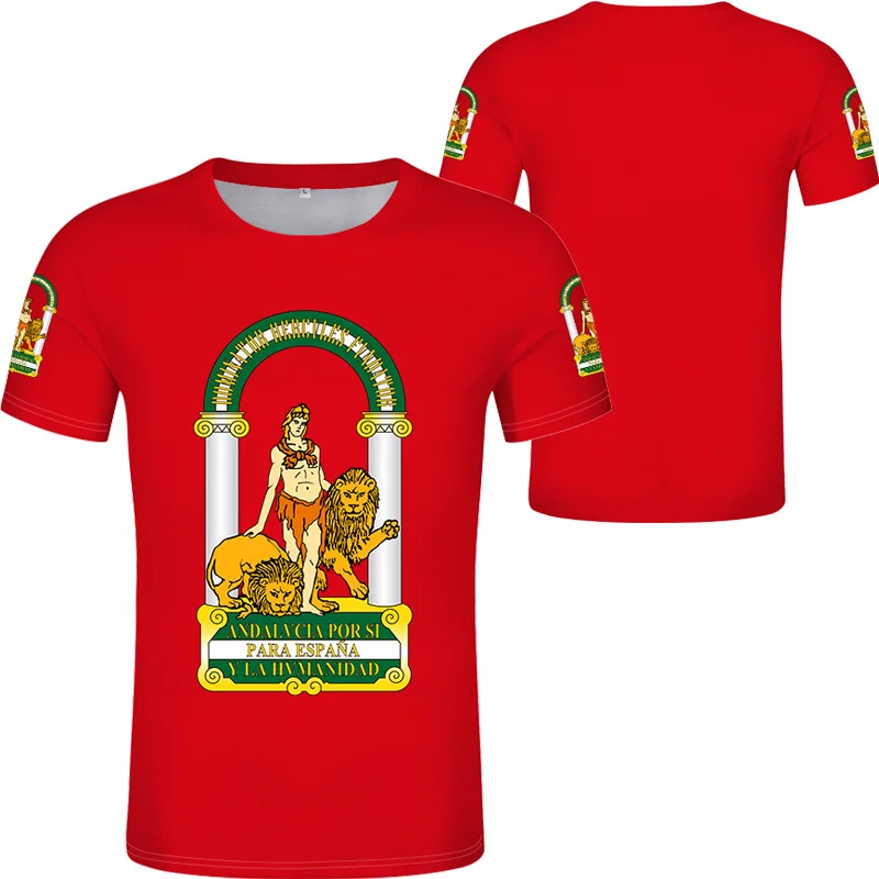 Andalusia Spain Flag Graphic T Shirts for Men 3D Spanish Emblem Print Tee Shirt Malaga Granada Totem Tshirt Womens Clothing Tops