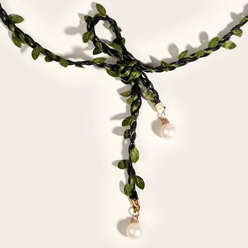 

Delicate Pearl Pendant Decors Waist Belt Women Green Leaves Belt Waistband for Dress Shirt Decors Vintage Waist Chain