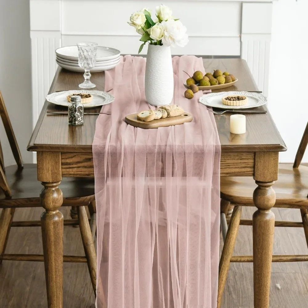 Halbtransparenter Gaze-Tüll Tischläufer Boho Rustikaler Eleganter Tüll-Tischläufer DIY Chiffon-Tischläufer für Party und Bankett