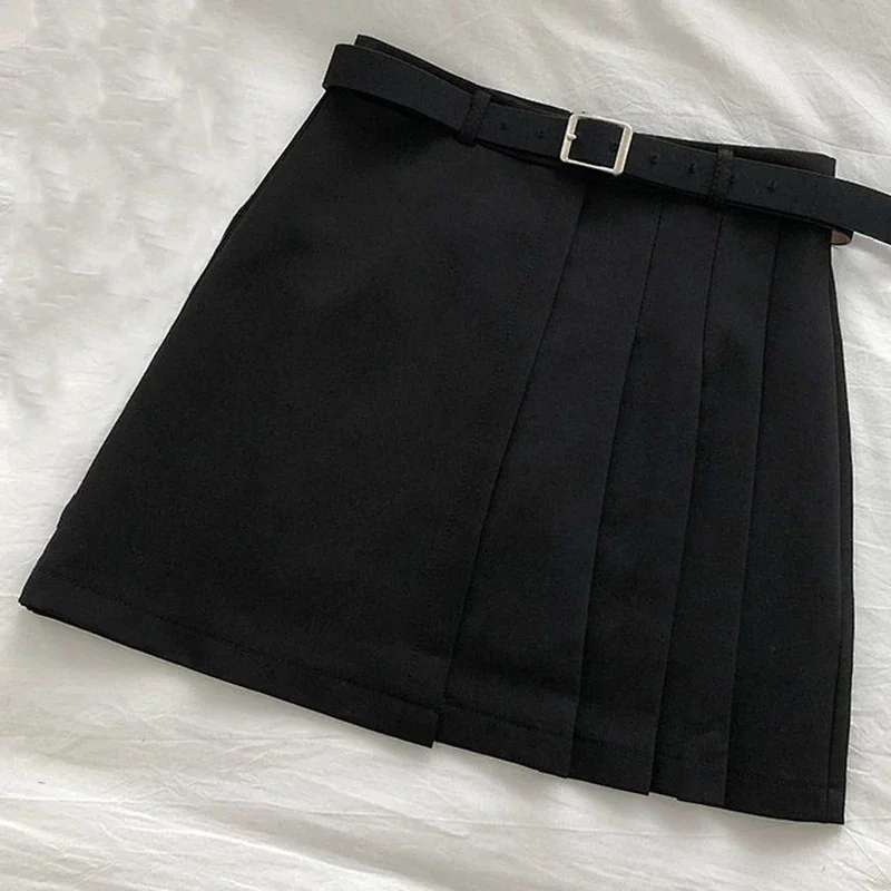 

Sexy High Waist Short Skirt Women 2023 Summer Loose Asymmetric Pleated Mini skirts Woman Black Grey waistband package hip Skirt