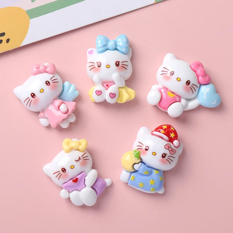 10 шт. милые рождественские Мультяшные кошки Kawai Sanrio Hello Kitty с яркой поверхностью из смолы зажим книга DIY Искусственные Украшения поделки