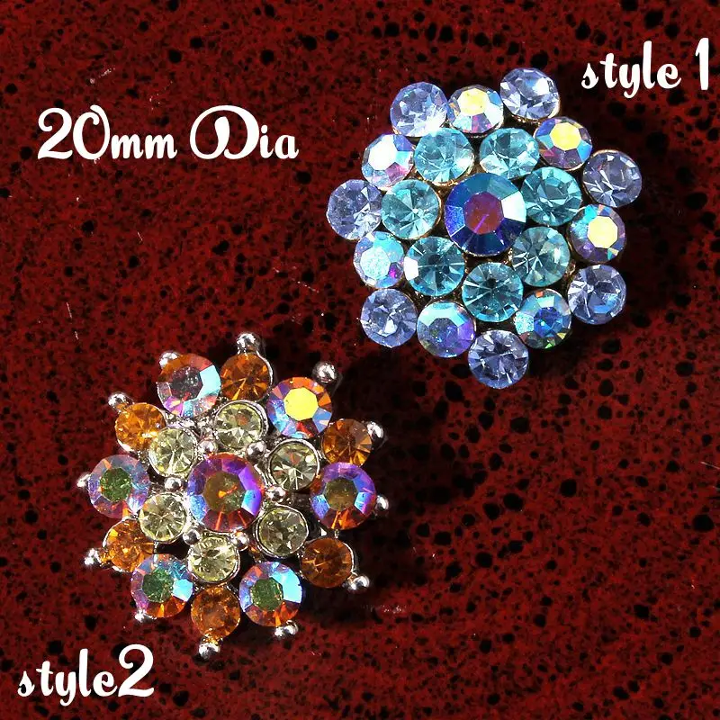 5pcs/lot 20MM 2Style Vintage Shiny Metal Dotted Colorful Crystal Clear Decorative Rhinestone Buttons For Girl Hair Accessories