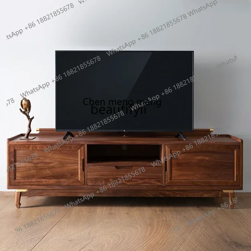 

cc182R11 Living Room Home Light Luxury Black Walnut Log TV Cabinet New Chinese Style Coffee Table TV Cabinet