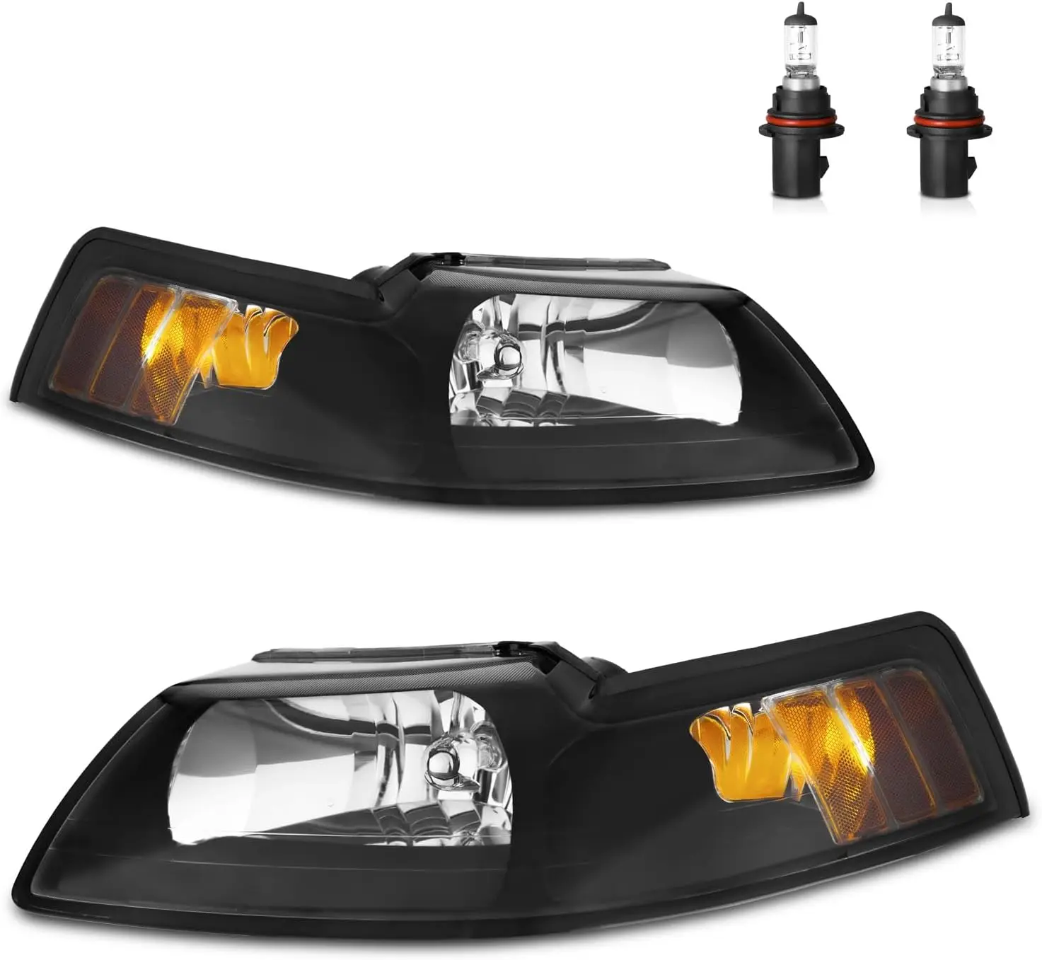 

Black Housing Headlight Assembly Pair for 1999-2004 Ford Mustang, Headlamp Replacement Compatible with 99 00 01 02 03 04 Models