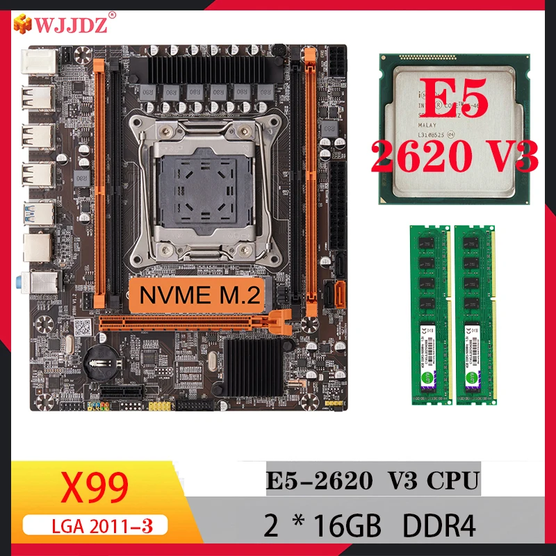 

Wjjdz x99 H4 motherboards kit intel xeon set e5 2620 V3 combo motherboard cpu ram 2*16GB ddr4 RECC memory combo for gamer