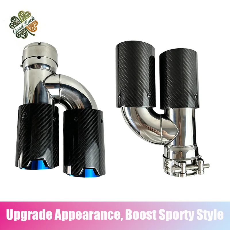 

1PC H-Type Burnt Blue Carbon Fiber Exhaust Tip With M Logo, Gloss Muffler Pipe Modified Decoration Compatible with BMW