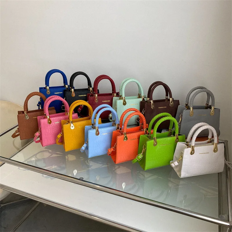 New Candy Color Stone Woven Tote Crossbody Bag 13 Color Womens Leather Crossbody Bags 2023 Ladies Small Handbag For Women