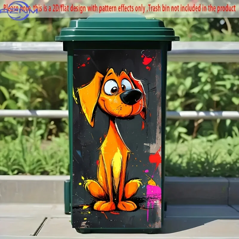 1pc 2D Orange Cartoon Dog Flat Trash Can Sticker, Graffiti Art Style, Fun Creative Garbage Bin Decal, Suitable for Bins, Walls