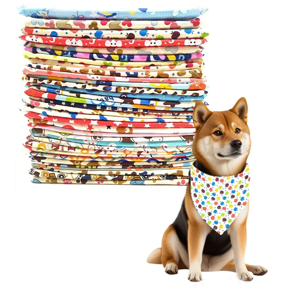 Random 10-piece set, pet dog bandana, dog knit fabric, printed, multiple colors, universal for cats and dogs