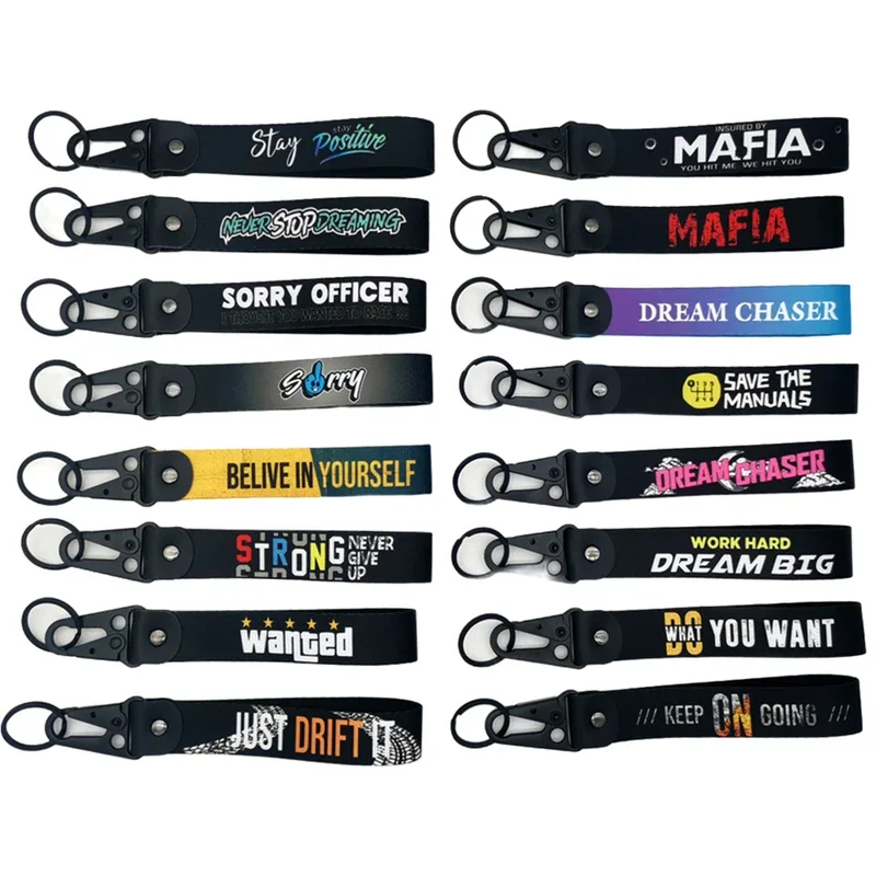 Jdm cultura estilo chaveiro carro de corrida motocicleta chaveiro anel corrente aço primavera clipe cordão chave cinta auto pingente acessórios