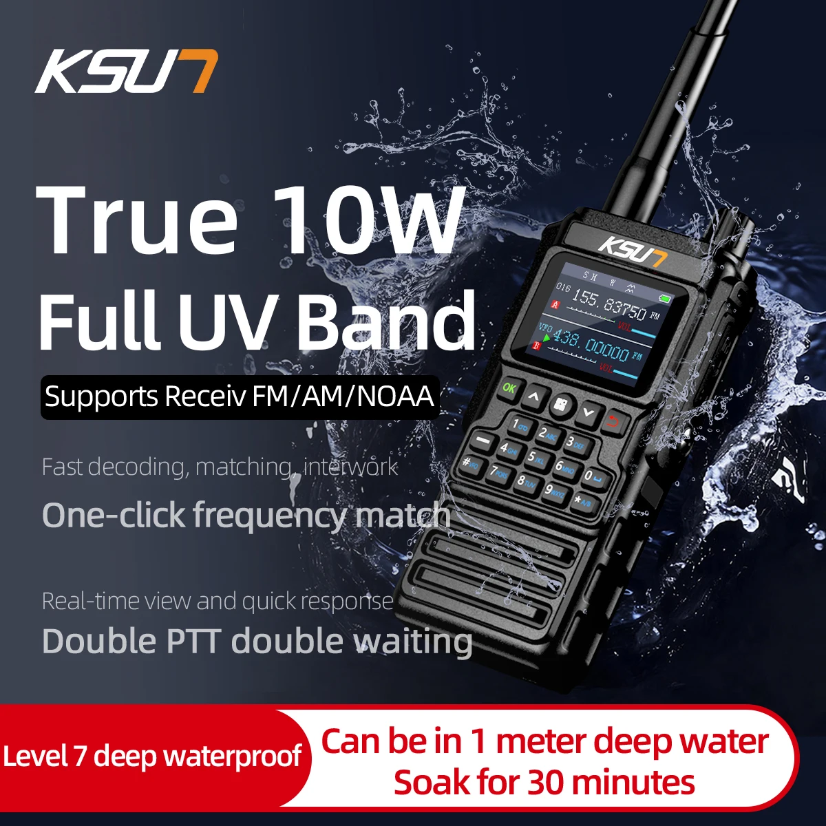 

Two Way Radio IP67 Waterproof Dustproof UHF VHF Dual Band Long Distance Communication Professional Portable Walkie Talkie