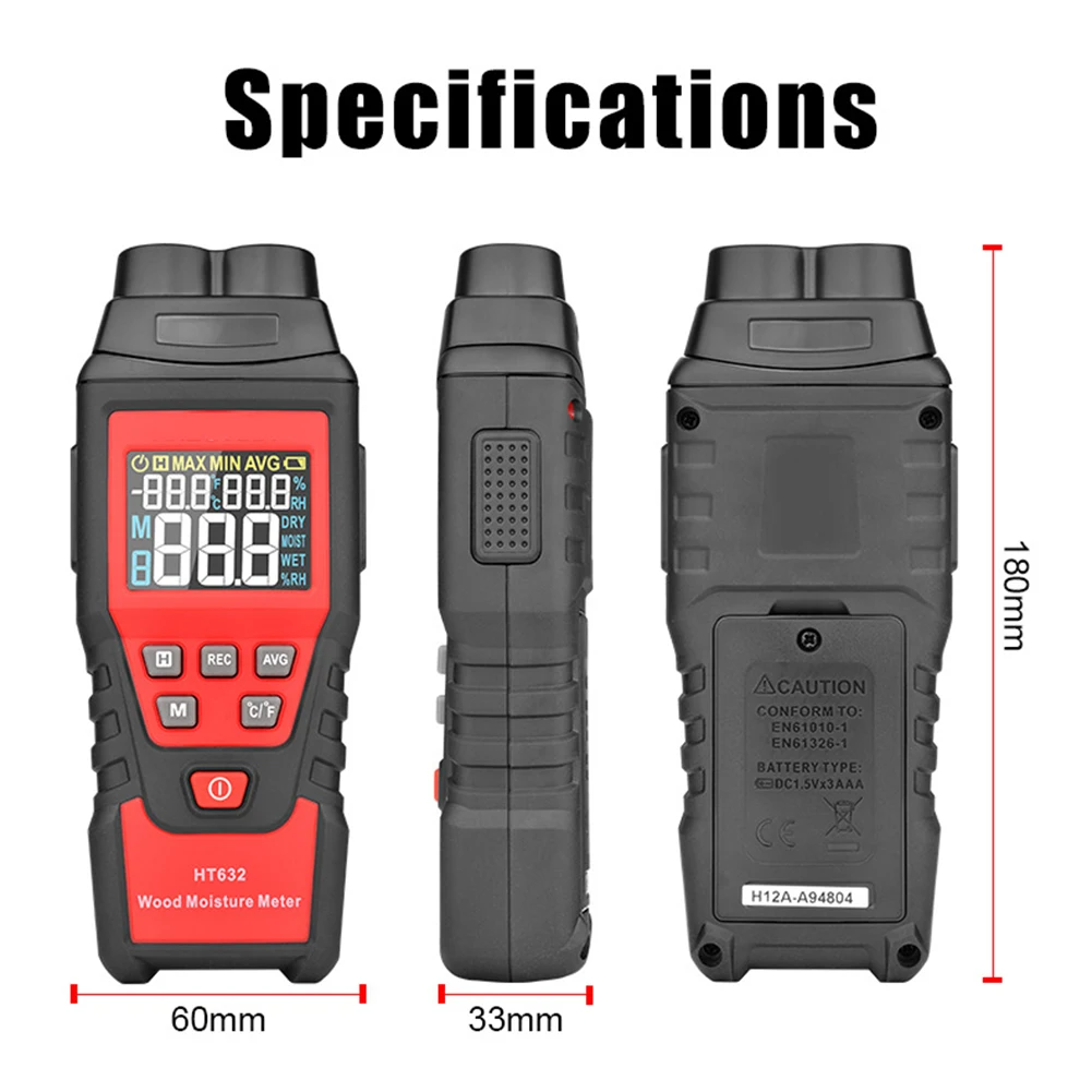 Testador de umidade de madeira HT632 eficiente para medição rápida e precisa de umidade em diferentes materiais de madeira e construção