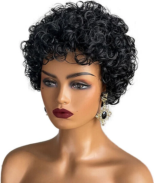 

Lady Black Short Wavy Curly Synthetic Hair Wig Fashion Natural Hair