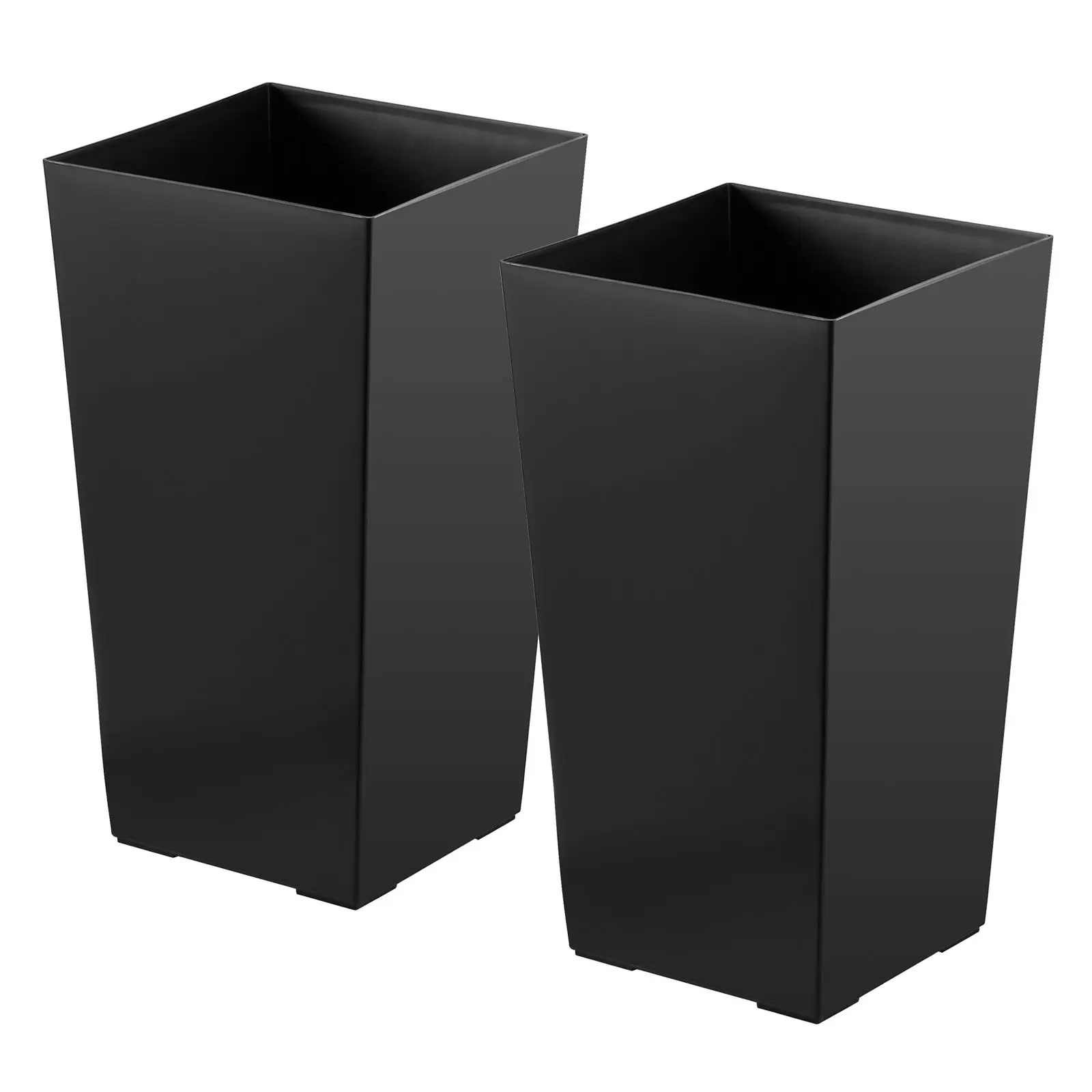Tall Planters Set of 2, 22 Inch Large Outdoor Taper for Indoor Plants, Front Porch Plastic Modern Flower Pots with Casters