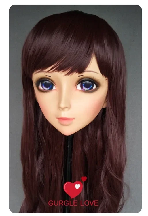 (DM175) Lovely Sweet Girl Resin Half Head Kigurumi Mask With BJD Eyes Cosplay Japanese Anime Role Lolita Mask Crossdress Doll