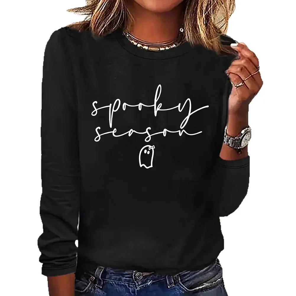 

For Casual Wear Long Sleeve Tees Letter Printed Top Casual Long Sleeve Tees For Women Autumn Wear O-neck Style