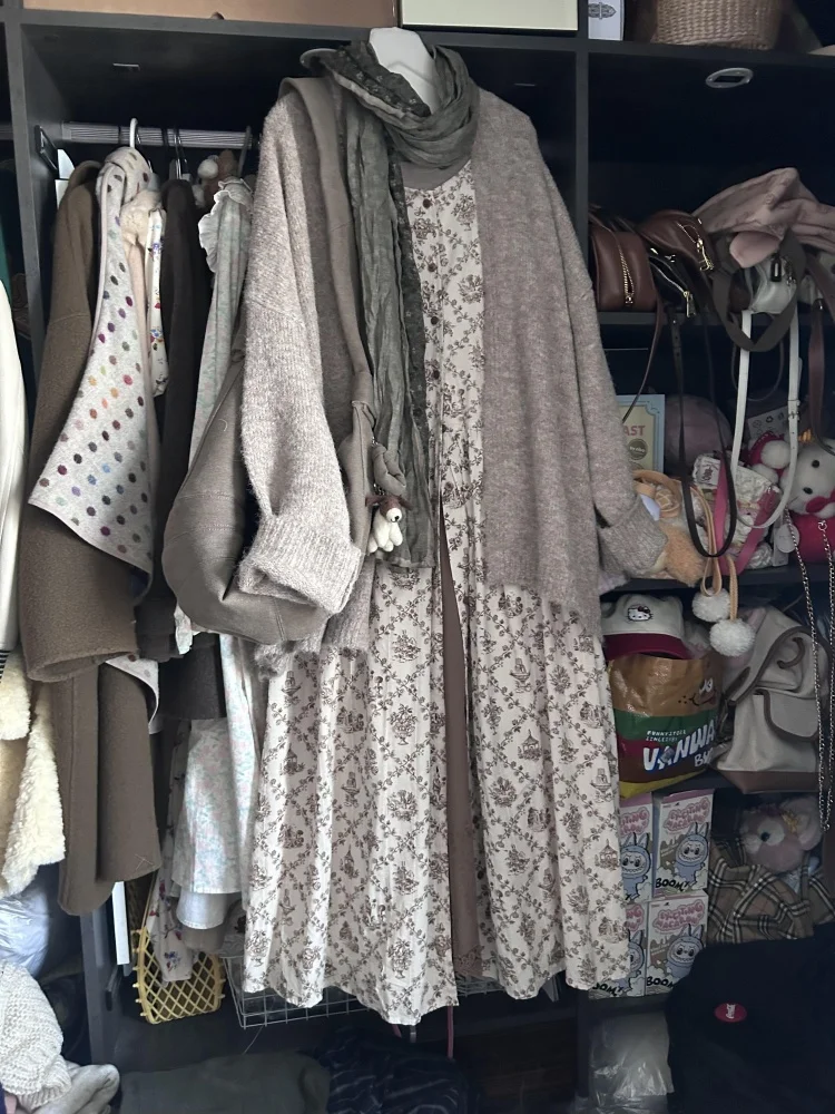 

Retro Knitted Sweater Forest System Lazy Sle Women's Faion Top Slimming Sweater Warmth Autumn Long Sve Mid-Length