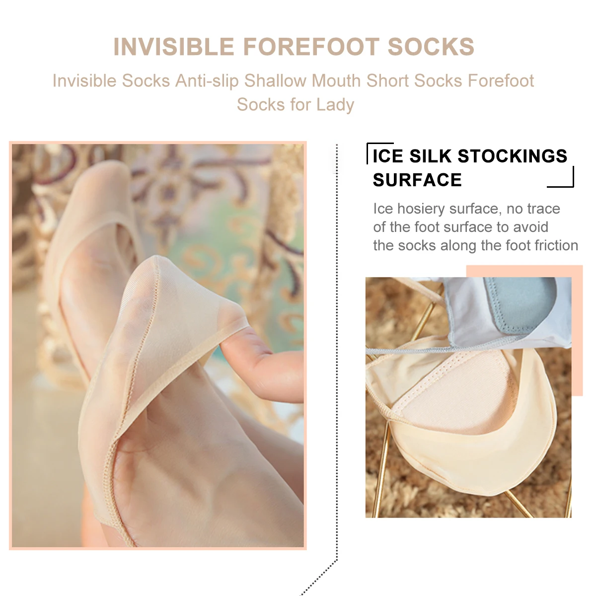 

Invisible Forefoot 3 Pairs Toeless Mouth Socks Forefoot Short Socks Elastic Non Roll Mouth For Flats Heels