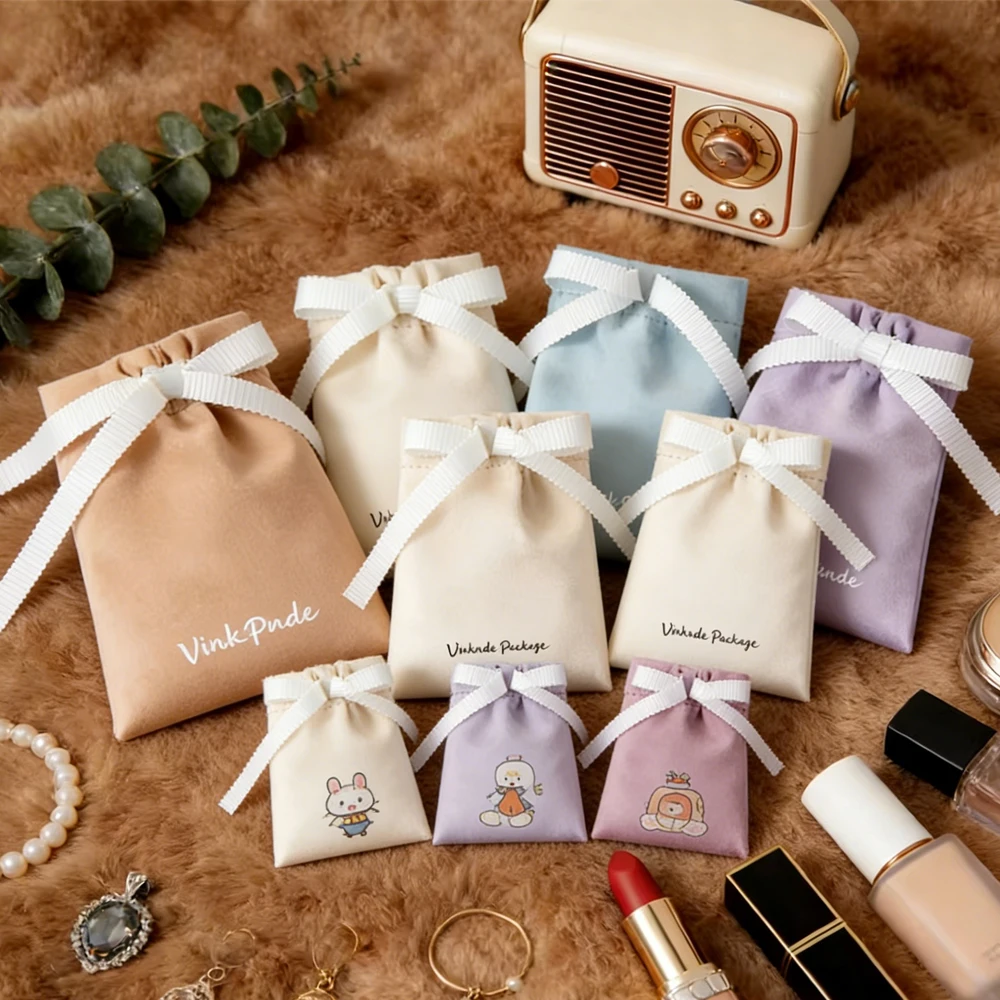 

50pcs Luxury Customed Logo Jewelry Flannel Drawstring Bag Gift Packaging Pouch Wedding Favor Birthday Present Cosmetic Organizer