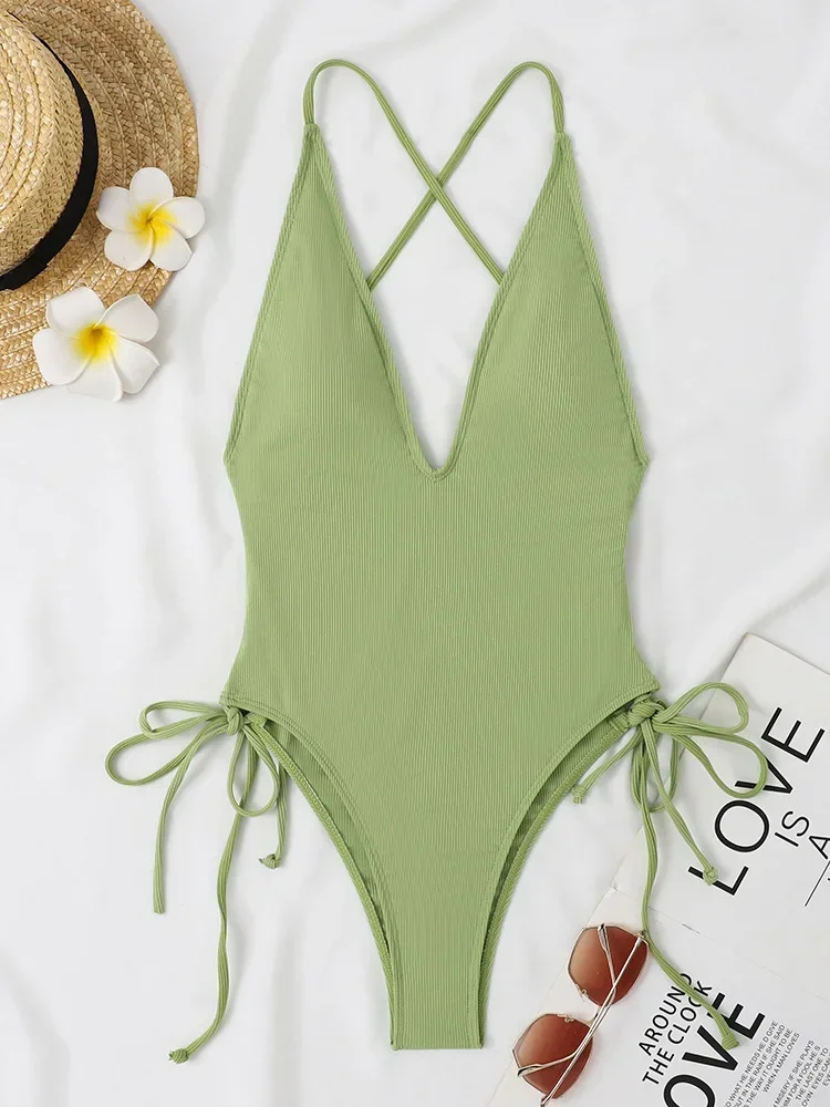 UETEEY 2025 New Summer Swimwear One Piece Swimsuit Sexy Spaghetti Strap Solid One Piece Swimsuit Women Beach Vacation Bikinis