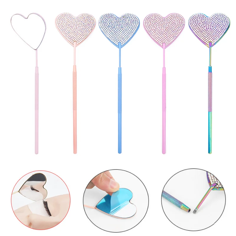 1pcs New Heart Shape Multifunction Eyelash Mirror With Diamond For Checking False Eyelashes Extension Beauty Makeup Tools