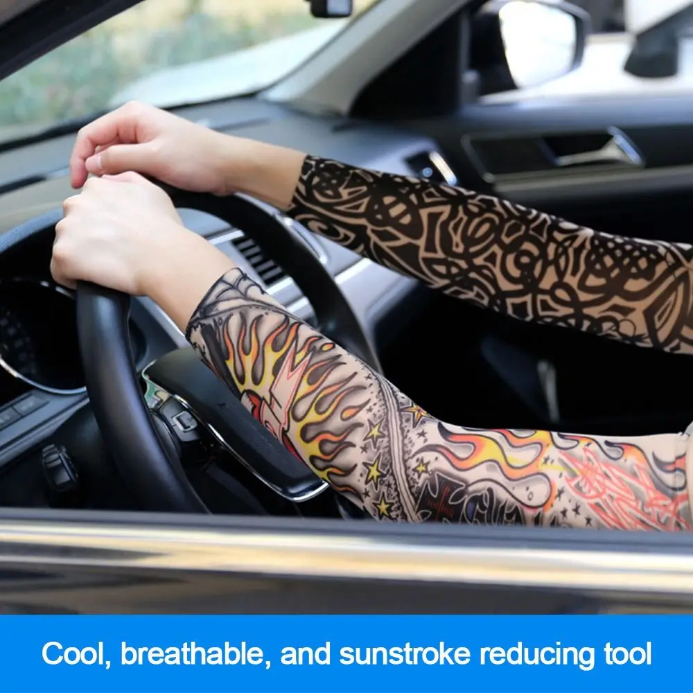 Men Women Summer UV Protection Cooling Arm Sleeves Flower Tattoo Arm Sleeves Seamless UV Protection Arm Sleeves Outdoor Sports