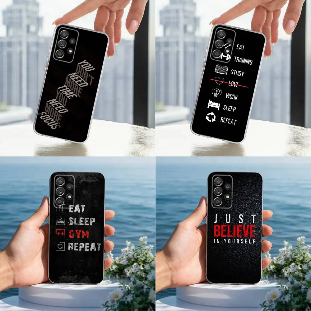 Teléfono motivacional de arte físico para Samsung A30,71,51,S20,10,9,Ultra,FE,Lite, S21,23,22,PIus, transparente, funda de silicona