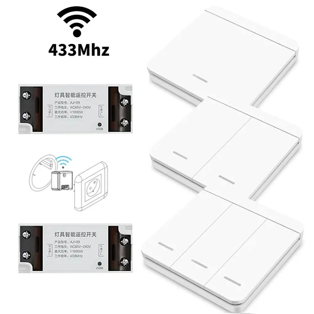 Wireless Switch 433Mhz Movable Wall Panel Switch RF Wall Light Switch AC110V 220V 30A Remote Control Relay Controller For Lamp