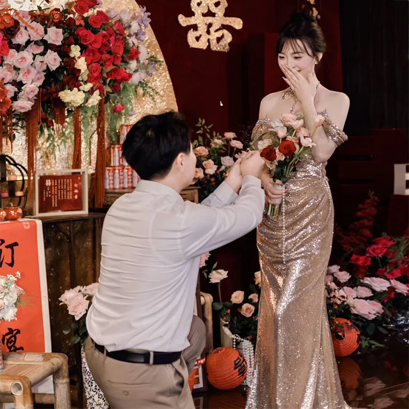 

Engagement Evening Gown Women's One-oulder High-End Sensation 2024 New Dr Luxury Small ence Performance Costume