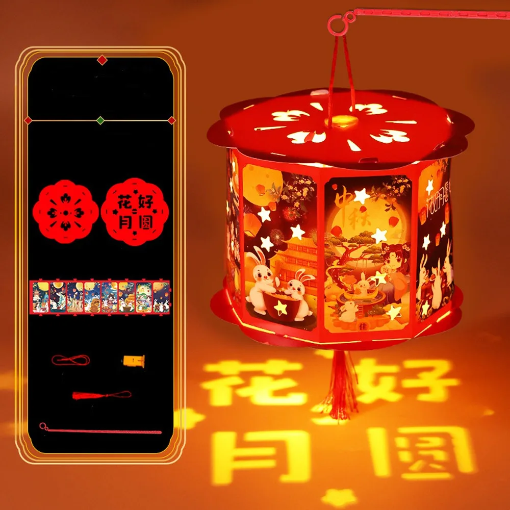 

Cartoon Chinese Portable Lantern Traditional Blessing Handheld Paper Lamp Cultural Handmade LED Lantern Toys Festival Gift