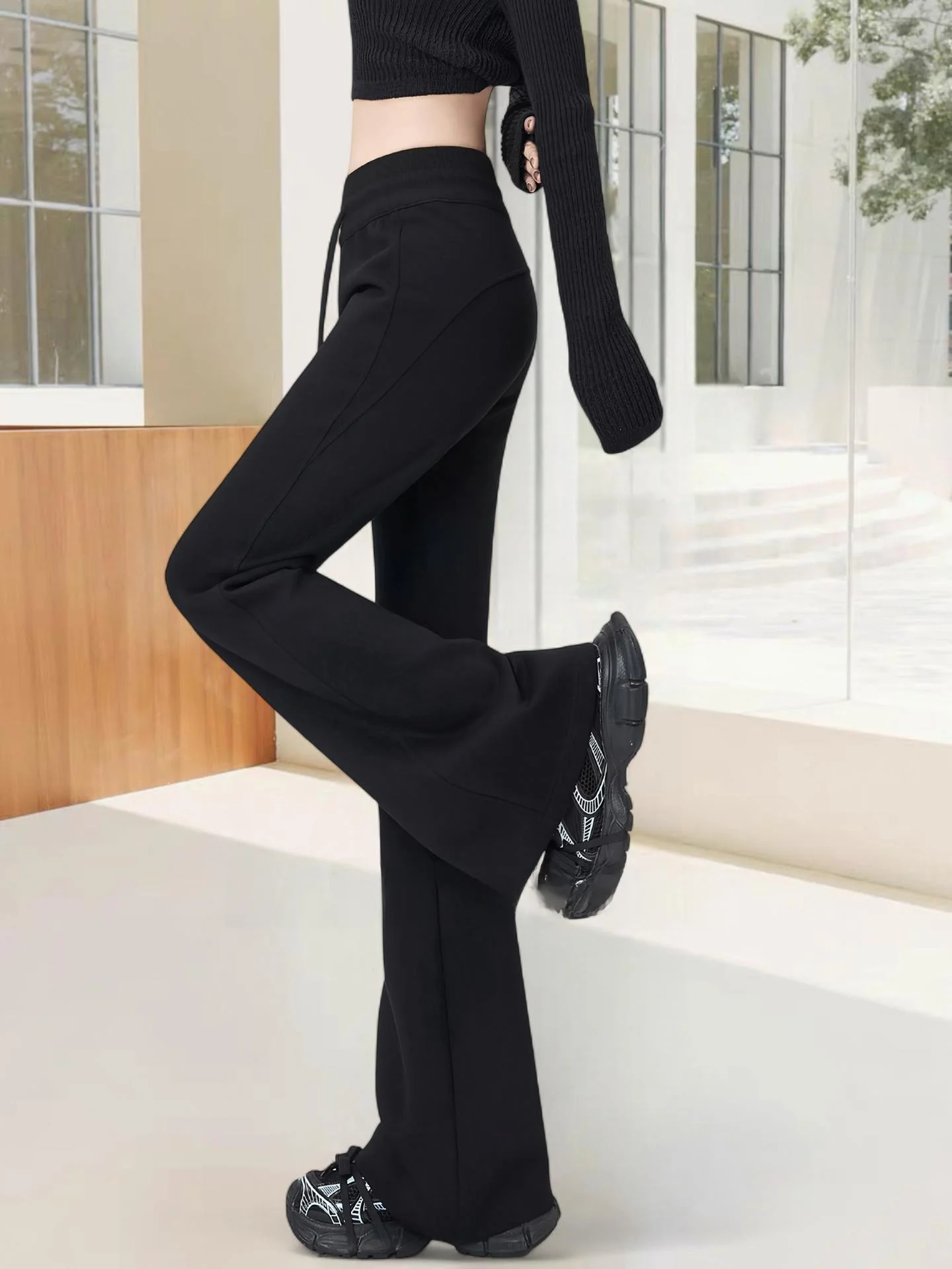 

High Waist Flared Yoga Pants Women's Bla Fce Lined Spring Slimming Hoof Pants Commute Sle Retro Polyester Cotton...