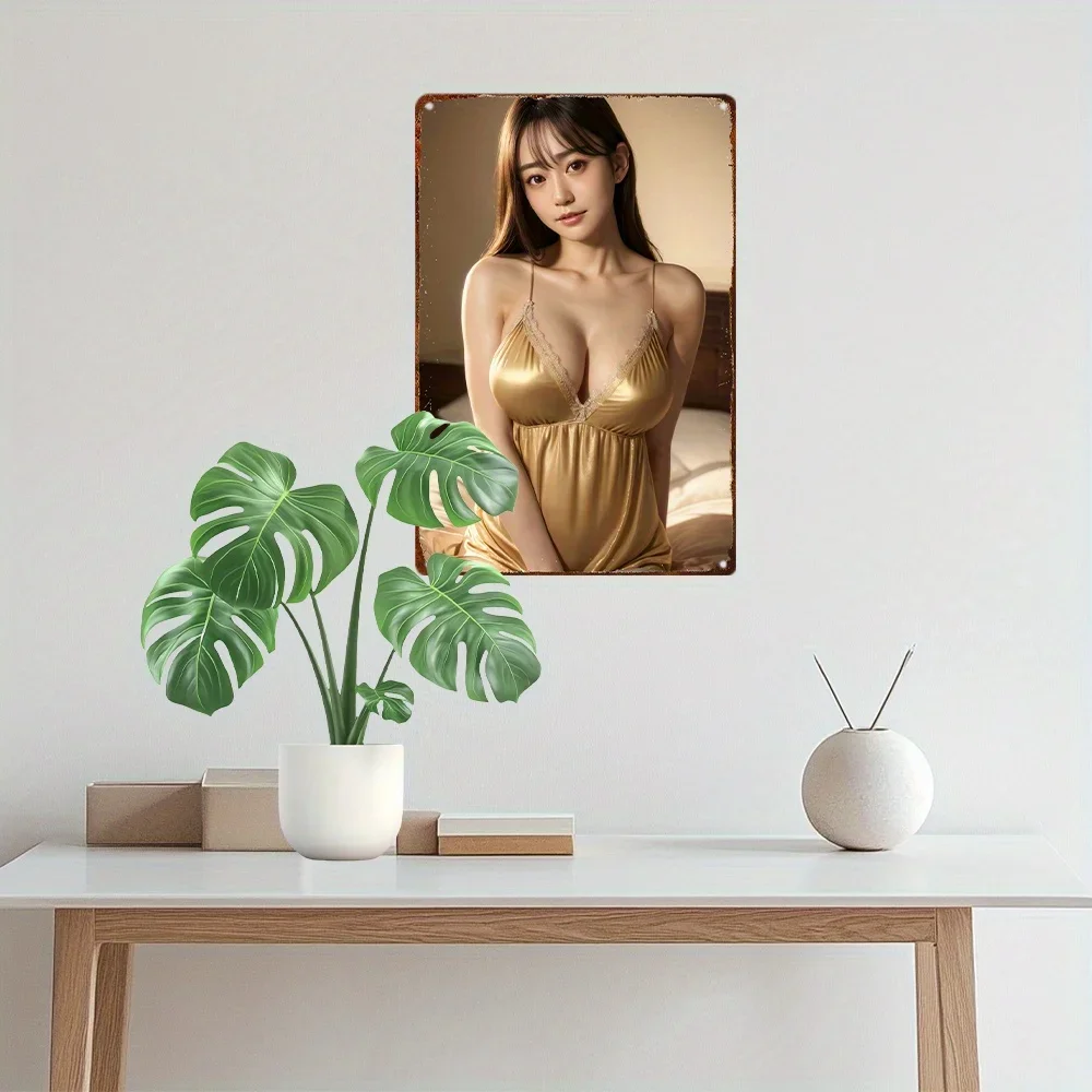CIFBUY Vintage AI Asian Beauty Woman Portrait Aluminum Tin Sign Retro Lady Art Print Pre‑Drilled Wall Plaque Home Bar Wall Decor