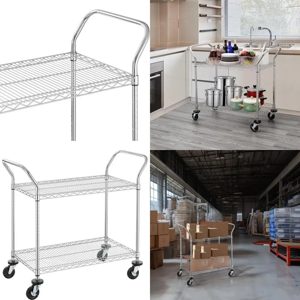 

Dual-Level Heavy-Duty Rolling Utility Cart with 500 lbs Capacity, 20x36 Shelves