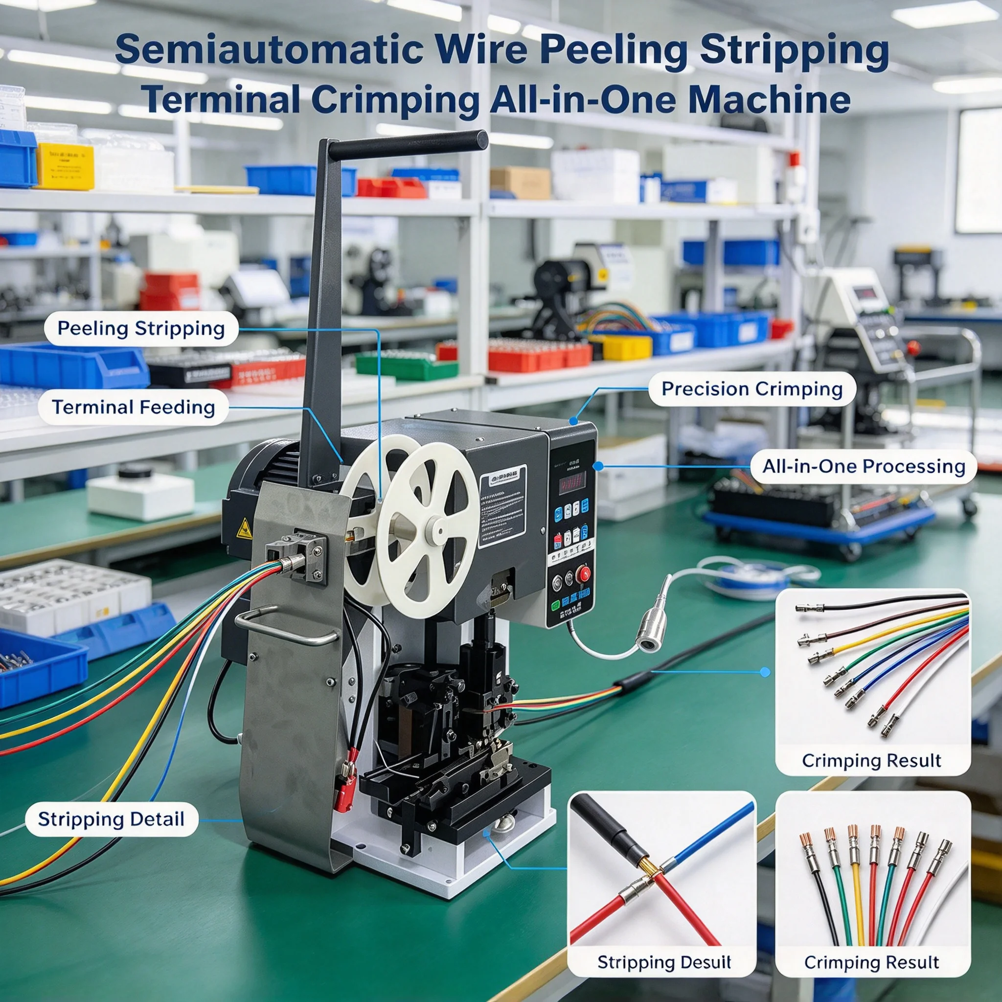 Semiautomatic Wire Peeling Stripping Terminal Crimping All-in-One Machine, High Speed Low Noise OTP Terminal Machine Cable Wire