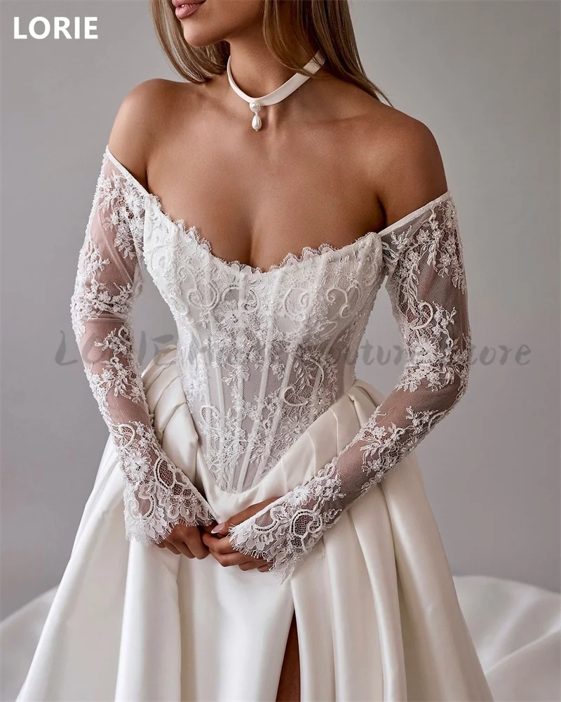 LORIE A-line Off The Shoulder Wedding Dresses Side Spile Lace Applique Bridal Gown Princess Wedding Gowns Customized 2024