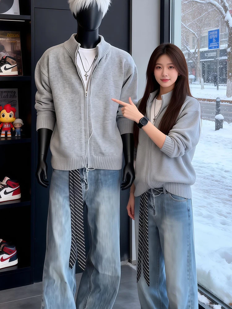 

Мужской вязаный свитер ay Cleanfit: Зимний кардиган в американском ретро-стиле с воротником-стойкой, мягкий, удобный, утолщенный, с длинными рукавами