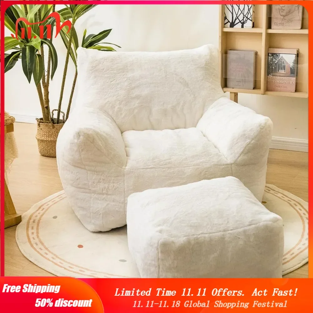 

Bean Bag Chair with Ottoman, Armrest Bean Bag Chair with Filler, Ultra Soft Fluffy Faux Fur Bean Bag Chair with Foot Rest