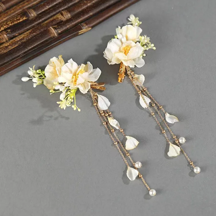 

Hair Accessorieg Tassel Girl Hairpin Women's Antique Headdress Retro Edge Clip Song Dynasty Accessories Head Flower Pair Clip