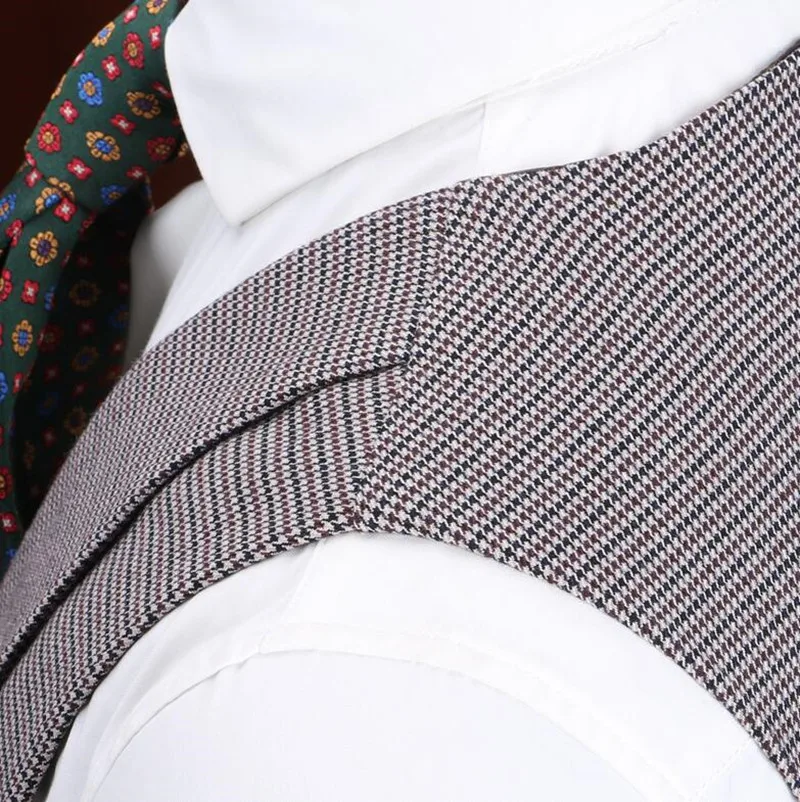 Suits Vest For Men Gray Houndstooth With Lapel Collar Double Breasted Retro Steampunk Business Vest