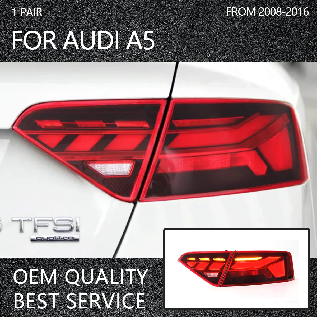 For Audi A5 2008-2016 RS5 LED Taillight Assembly New Design High Quality Rear Light Dynamic Tail Lamp Signal Light