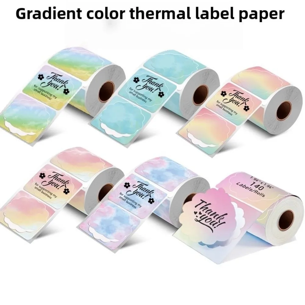 140pcs 50x50 mm Thermal Label Roll Tear-resistant Flower Shape Square Label Sticker Color Gradient Waterproof Printer Paper