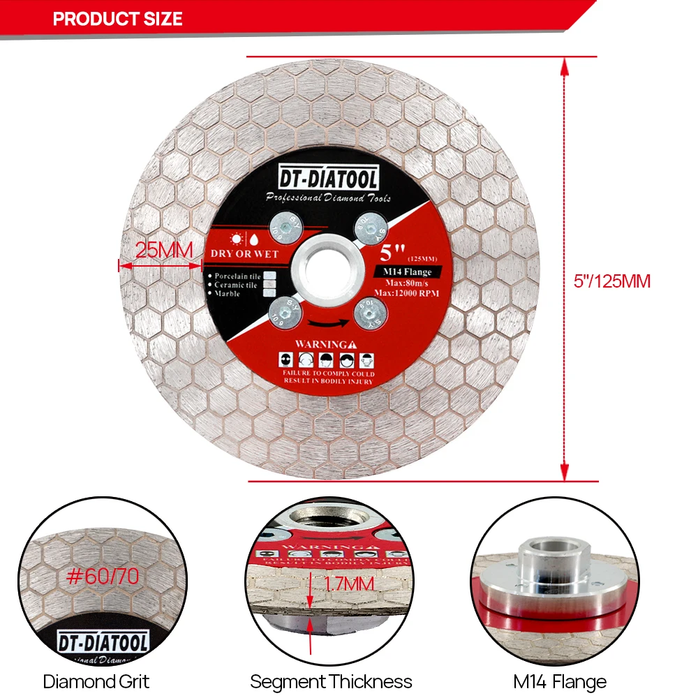 DIATOOL 1 szt. 105/115mm brzeszczot diamentowy tarcza tnąca ściernica tarcza szlifierska brzeszczot do ceramicznej płytki porcelanowej marmur M14