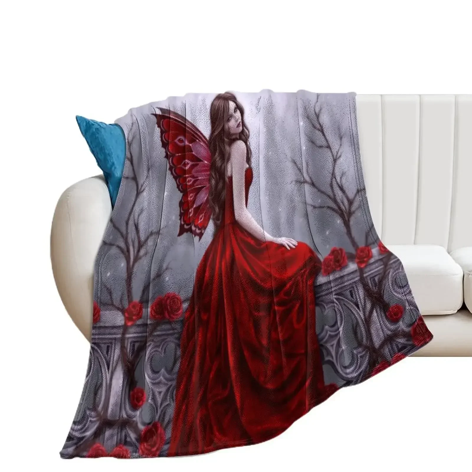 Winter Rose Butterfly Fairy Throw Blanket blankets and throws Luxury Throw for sofa Blankets